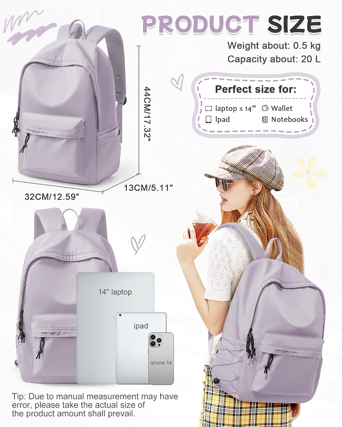 BJLFS Purple School Backpack for Girls Boys,Waterproof Bookbag for Women Men, Mini College Student School Bag, Lightweight Travel Rucksack Casual Daypack,Laptop Backpacks