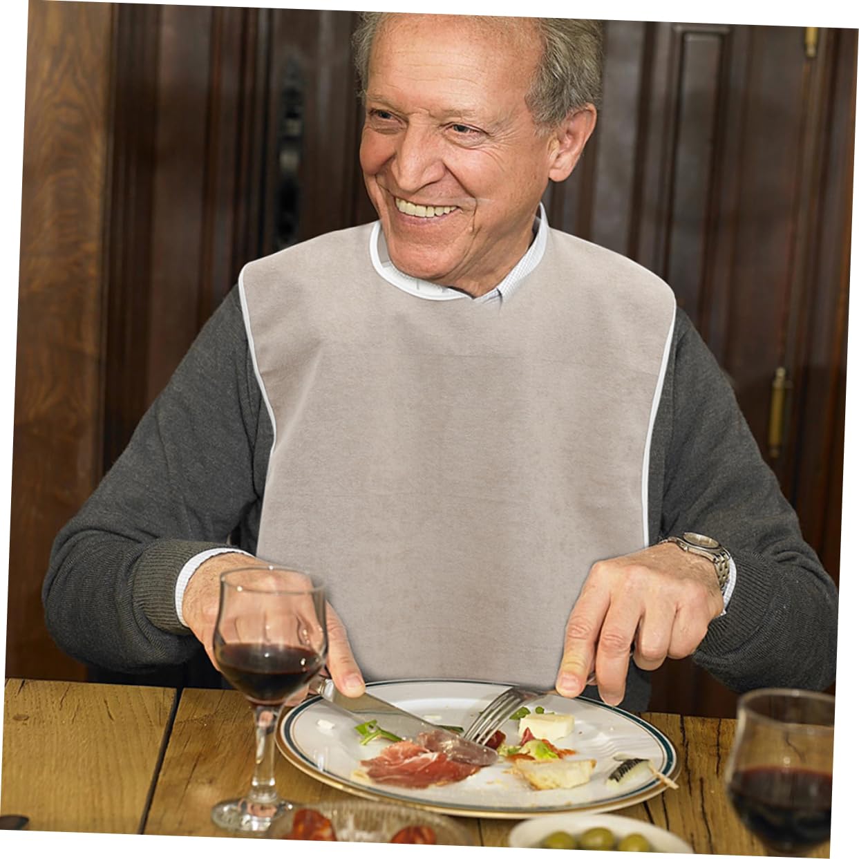 VALICLUD 2 Sätze Wasserdichtes Lätzchen Wiederverwendbar Groß Abdeckung Baumwolle Erwachsene Schützen Essen Mit Für Fänger Led Sabbern Schutz Bambusfaser Brown 2 Stück * 2