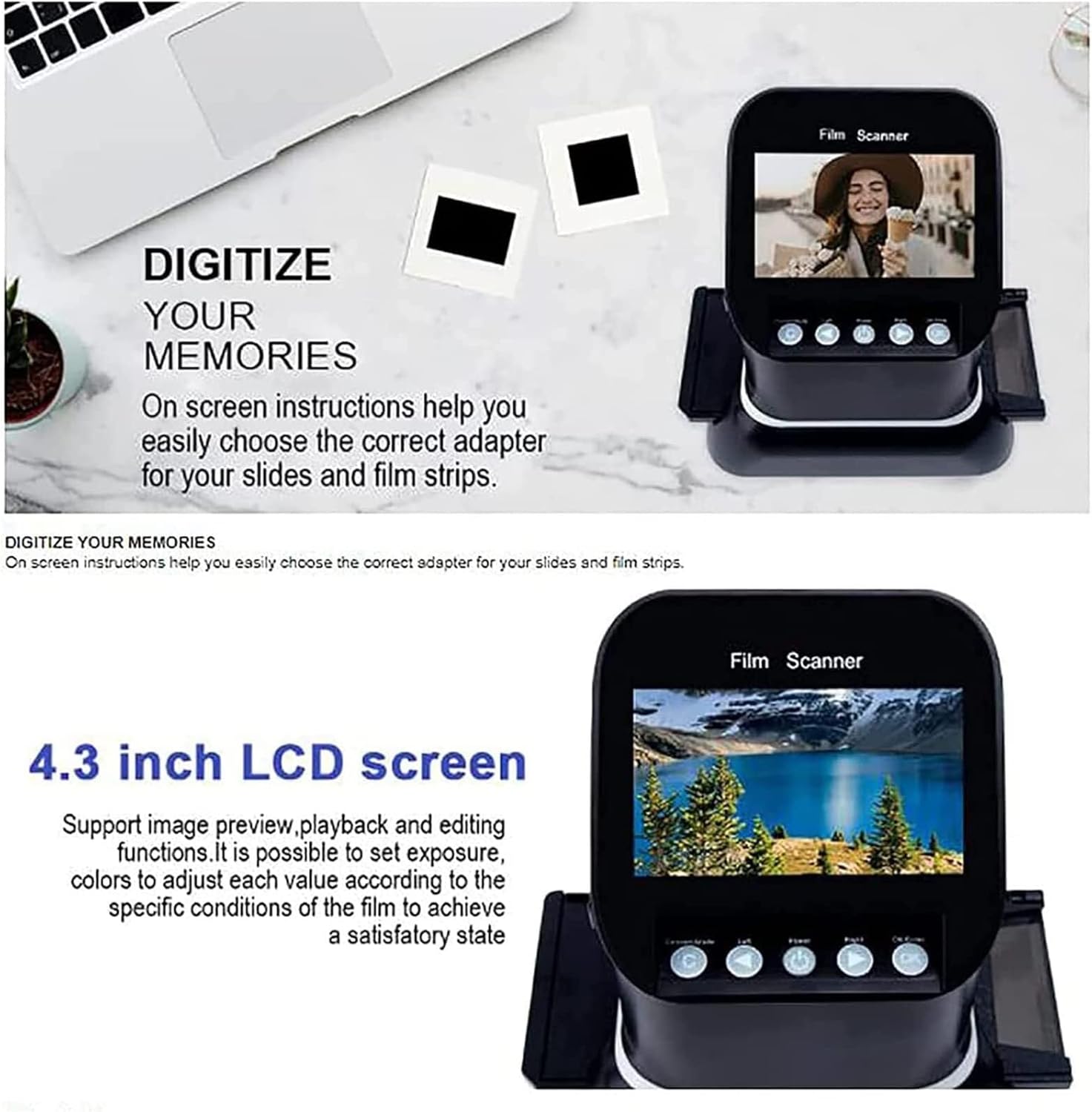 Film Slide Scanner, 120 high Resolution Film Scanner, 1080p Digital Film Converter, converts 35mm, 135, 126, 127 Negatives and Slides to Digital JPEG, Supports Image Preview