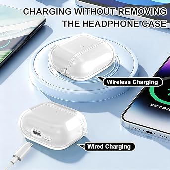 EQD for AirPods 4 Case Clear, with Cleaning Kit and Keyring, White