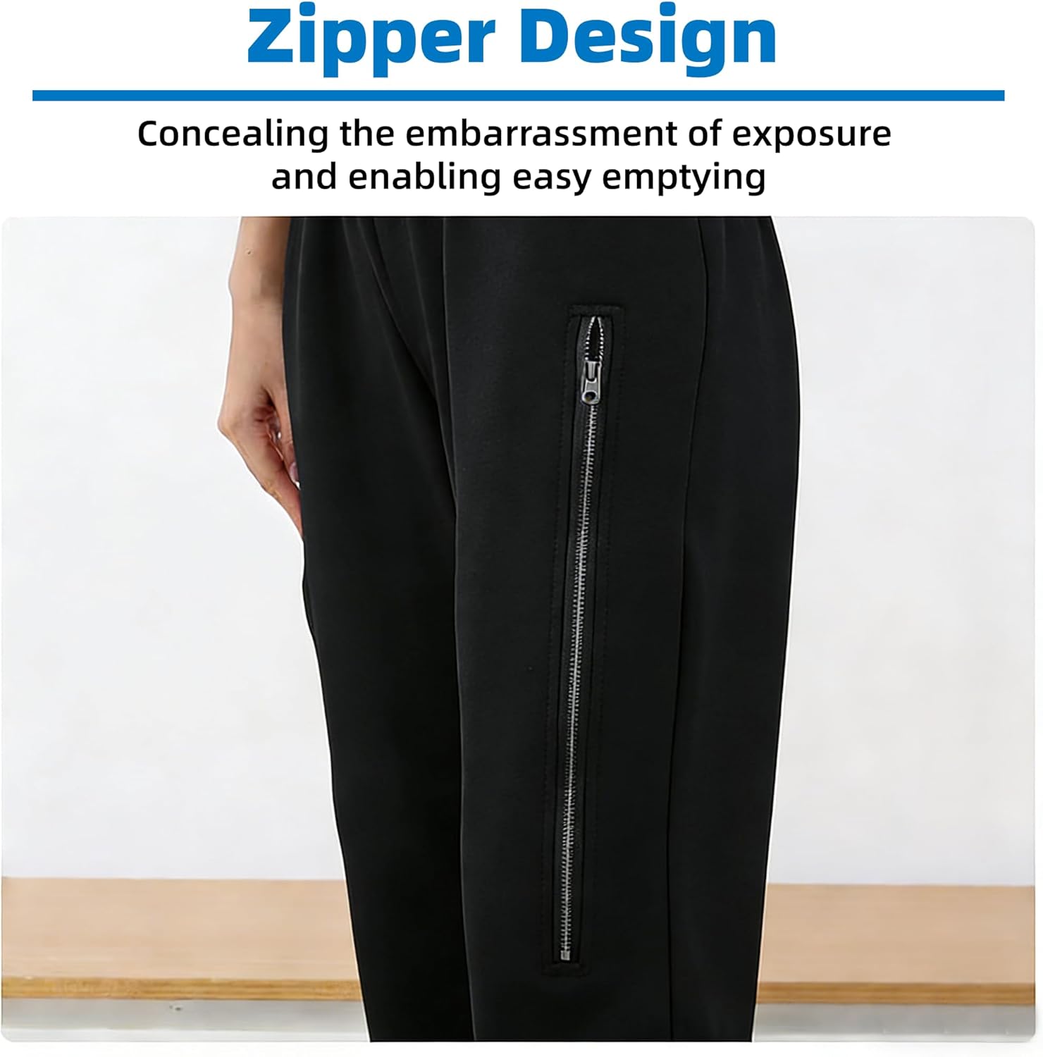 Catheter Pants for Men/Women, Nephrostomy Bag Holder Pants, Urine Bag Holder Pants with 2 Zippered Inner Pockets, Urinate Drainage Bag Pants for Cystostomy, Enterostomy, Urostomy Patients (Black, L)