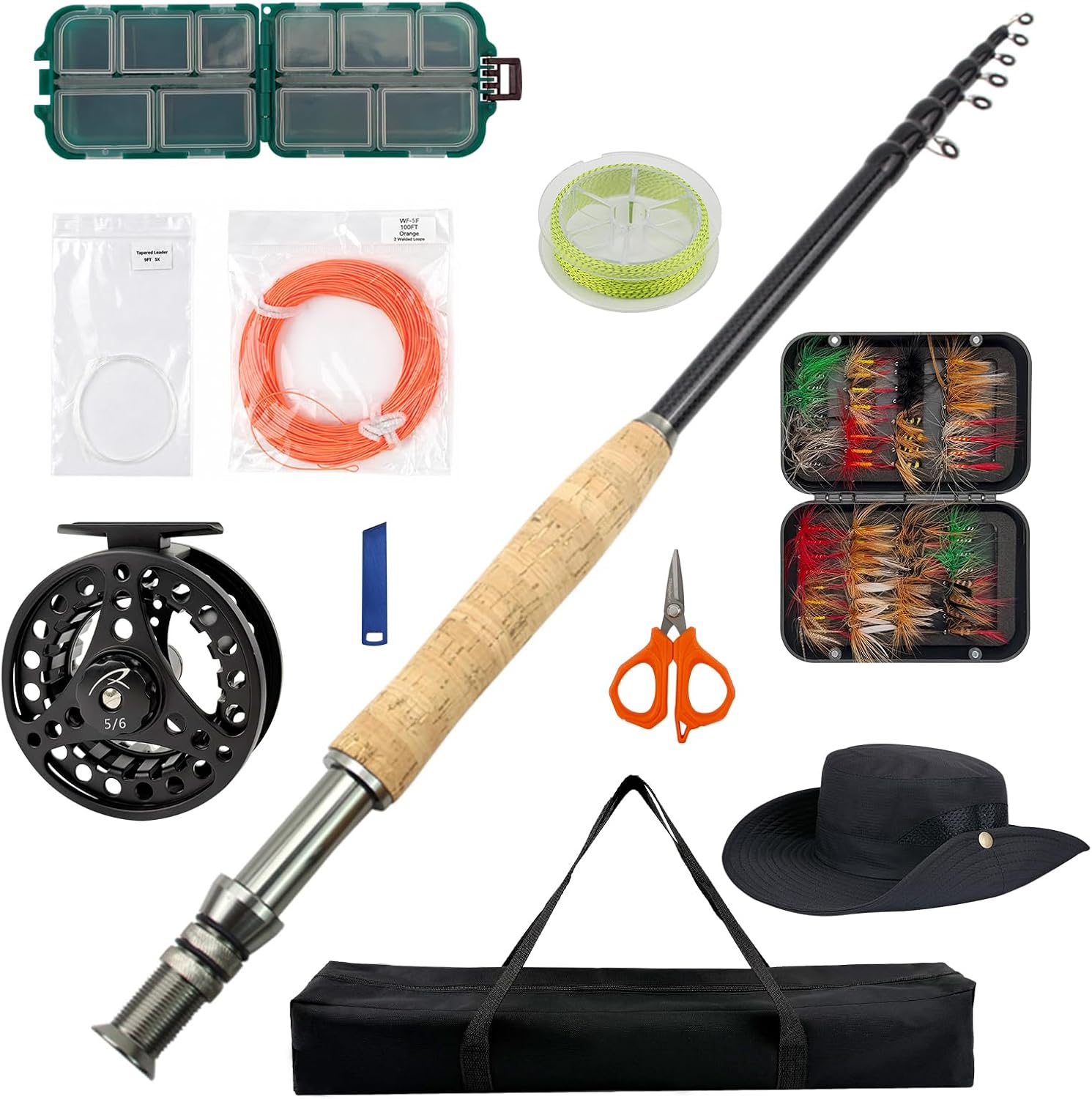 Telescopic Fly Fishing Rod and Reel Combo Kit Carbon Fiber Complete Fly Fishing Set