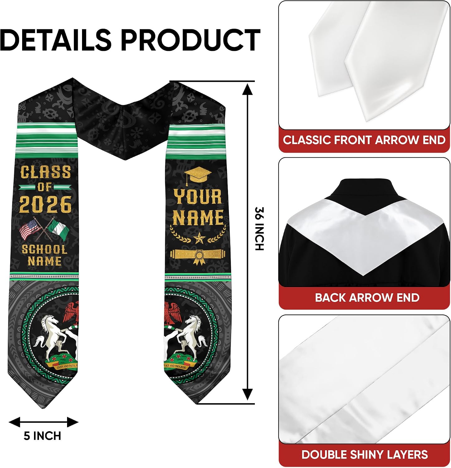 Nigerians Graduation Sash, Custom Nigerians American Flag Sash 2026, Nigeria Graduation Stole