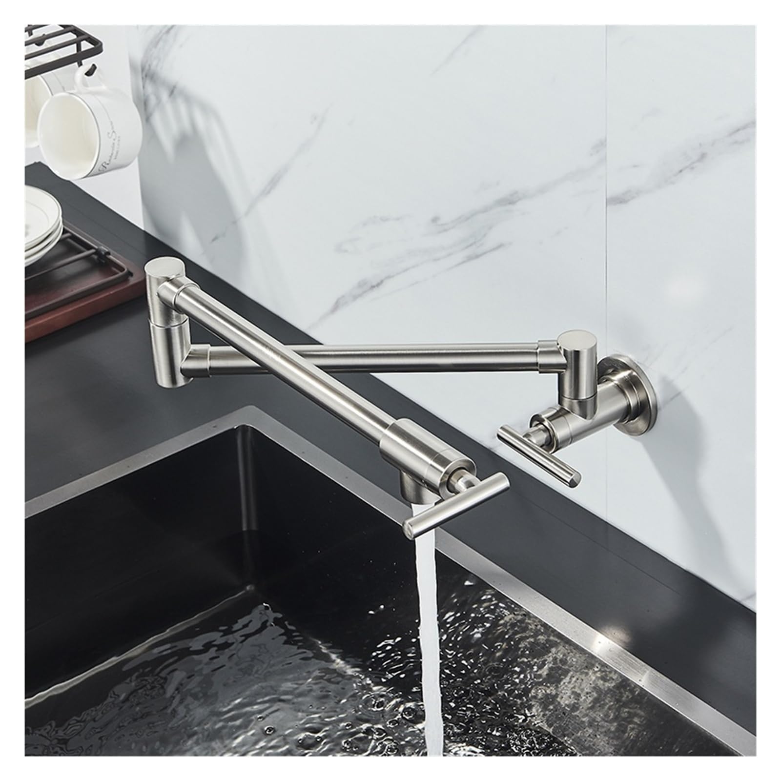 Grifos mezcladores para Fregadero Grifo de latón llenado ollas un Solo Orificio con Agua fría y caño Giratorio Plegable Cromado Cocina Montaje en Pared Apto la mayoría los escenari
