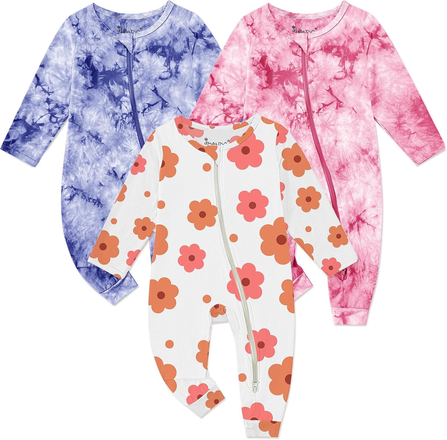 Baby Girls Boys Footless Romper 2 Way Zipper Soft Rayon Outfits, Outdoor Tie-dye Long Sleeve Clothes Jumpsuit