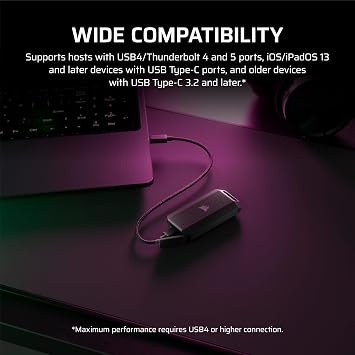 Corsair EX400U SURVIVOR 2TB USB4 Harici SSD - 4000 MB/sn'ye kadar, IP55 Sağlam Sürücü, PC, Mac ve iPad için Tak ve Çalıştır - Siyah