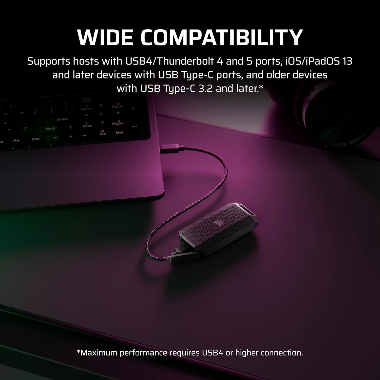 Corsair EX400U Survivor 4TB USB4 External SSD – Up to 4000 MB/s, IP55 Rugged Drive, Plug & Play for PC, Mac & iPad – Black