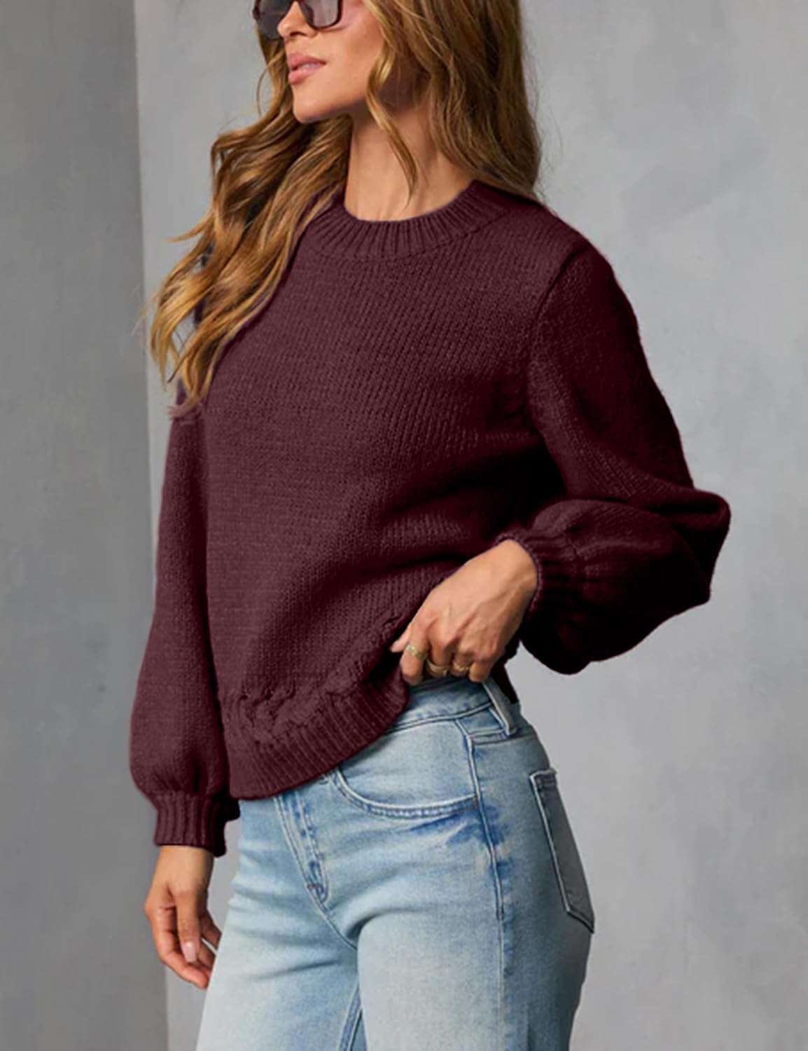 Womens Sweater Casual Solid Crew Neck Long Sleeve Ribbed Cable Knit Sweaters Pullover Tops - Image 2