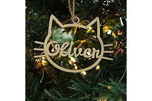 Personalized Cat Christmas Ornament, Custom Name Hanging Decoration, Unique Wood Décor with Small Rope