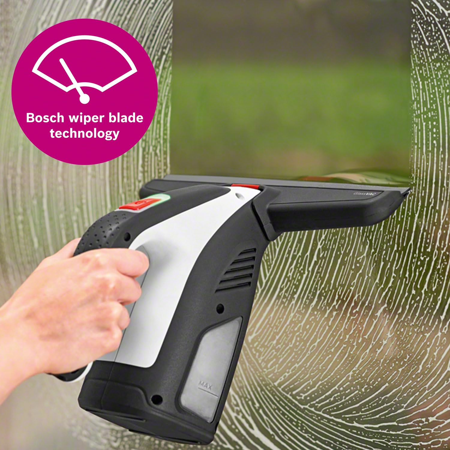 Bosch Nettoyeur de vitres sans fil GlassVAC (pour fenêtres, carreaux, miroirs et douches, durée de fonctionnement : env. 35 fenêtres, dans une boîte en carton)