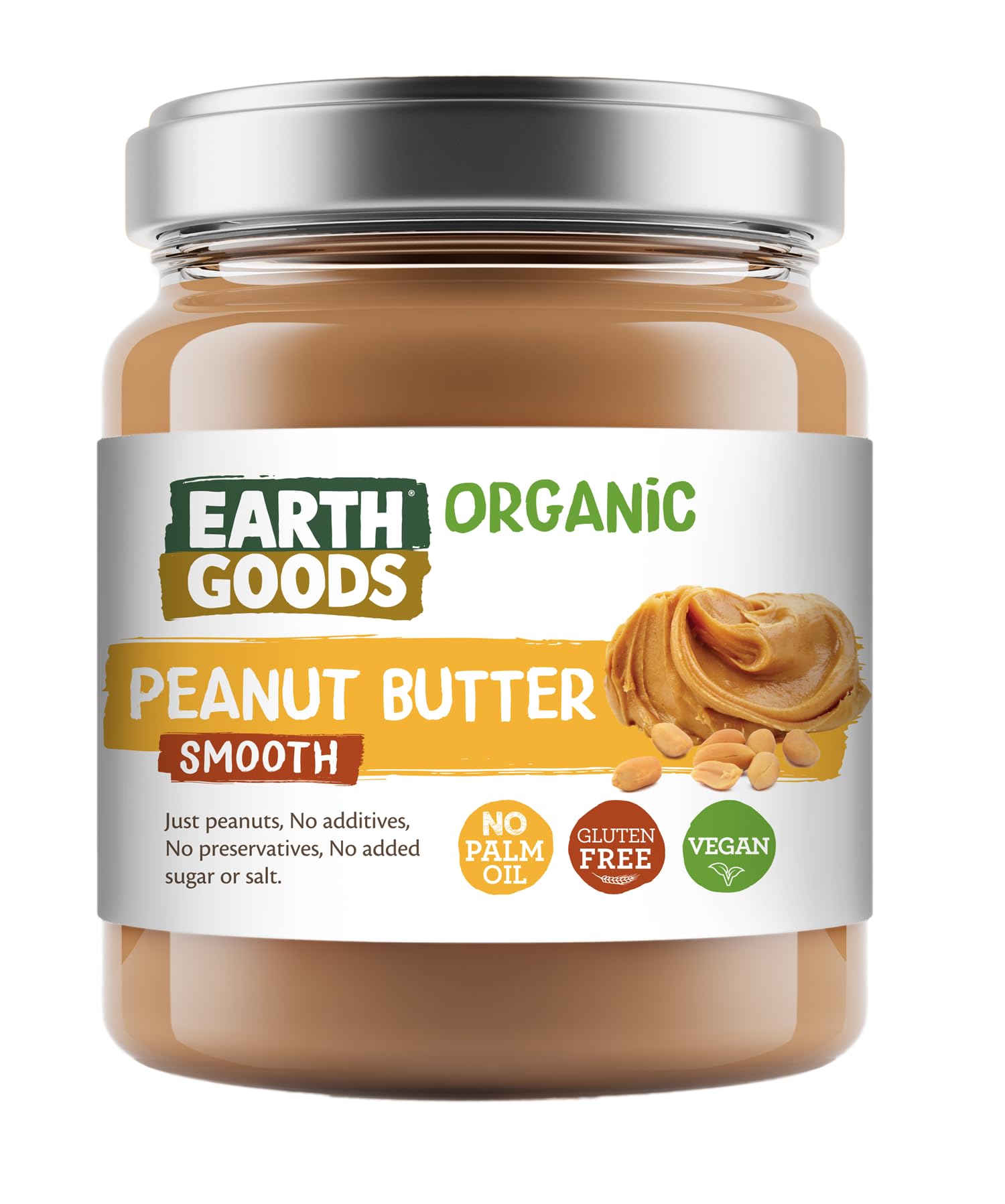 Earth GoodsOrganic Smooth Peanut Butter - Gluten-Free and Made with Just Peanuts - All Natural and Delicious Spread - 220g
