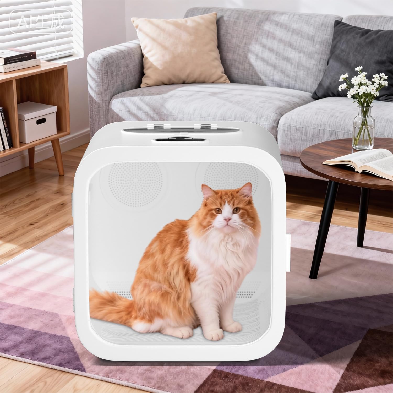 68L Automatic Pet Dryer Box for Cats & Small Dogs – Ultra Quiet, Smart Temp Control, 360° Dual Airflow, Fast & Safe Drying,Care Window， Negative Ion Care for Home Grooming
