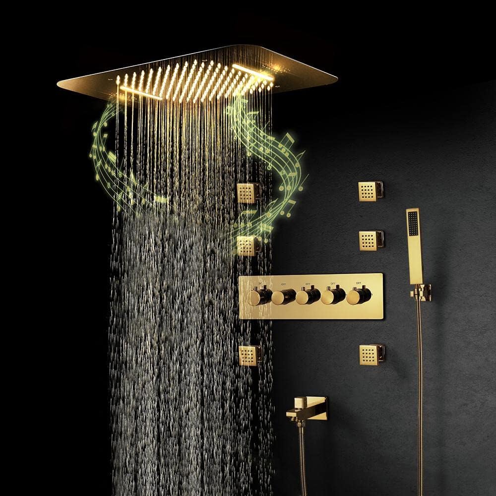 JiaYouJia Luxury WallMounted 4 Functions Thermostatic Shower System