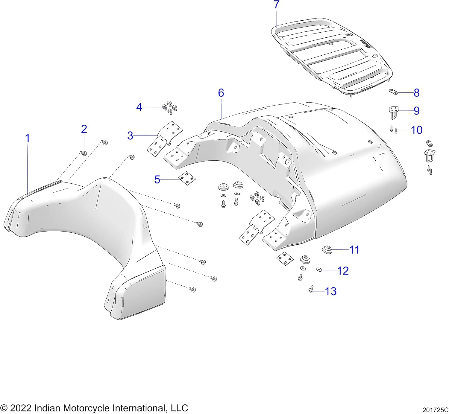 Indian Motorcycle Trunk Hinge Assembly, Genuine OEM Part 2636843, Qty 1