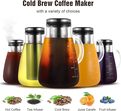 Miniatura 2 de YMMIND Cold Brew Iced Coffee Maker 34oz, Brewed Coffee Pot with Removable Double Mesh 304 Stainless Steel Filter, BPA-Free Cold Brew Pitcher Glass