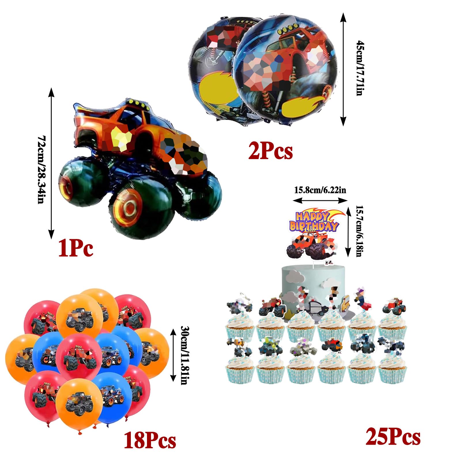 98 Pezzi Monster Truk Stoviglie per Feste di Compleanno，Addobbi Compleanno Monster Truk，Cars Tovaglioli, Tovaglia, Cars Piatti di Carta，Adatto a 10 persone