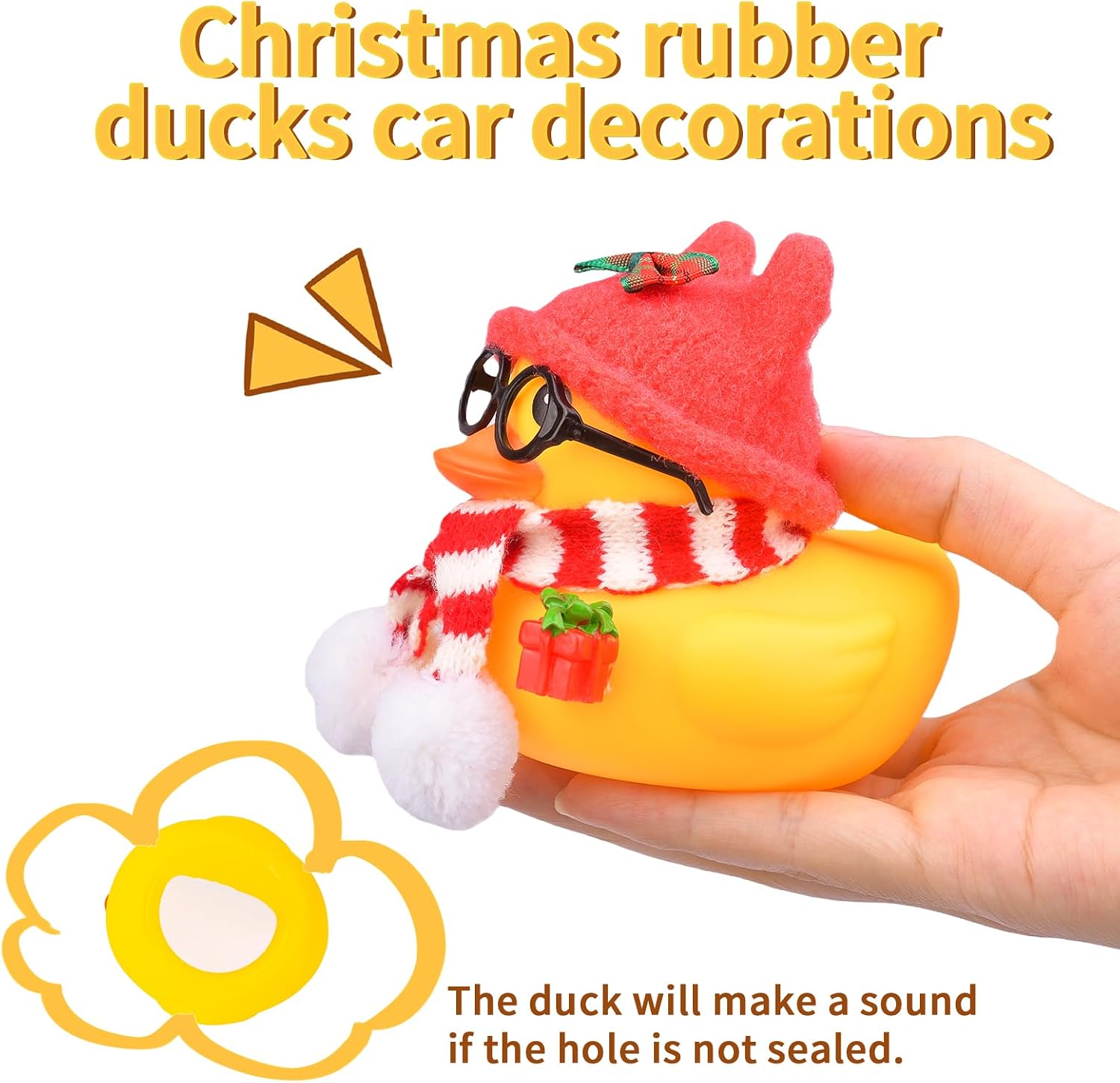 3.3" Christmas Rubber Duck Funny Yellow Duck Car Dashboard Decorations with Hat Scarf and Sunglasses Big Squeaky Duckling Car Ornaments Desktop Accessories New Year Gift image 3