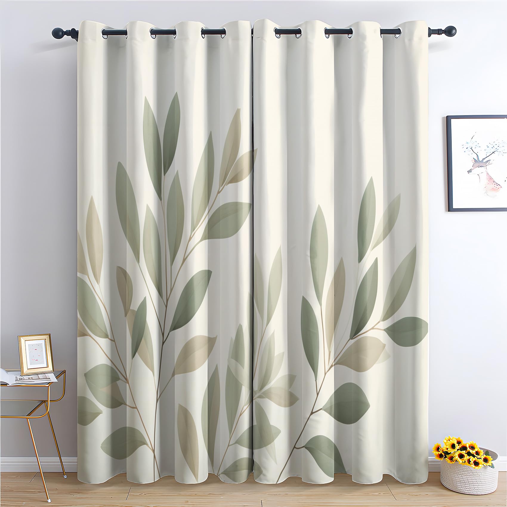 Blätter Vorhänge Botanische Blätter Modern Vorhang Blickdicht Gardinen Verdunklungsvorhänge mit Ösen Thermovorhang für Wohnzimmer Schlafzimmer Fenster Deko 2er Set H 245 x B 140 cm W#139