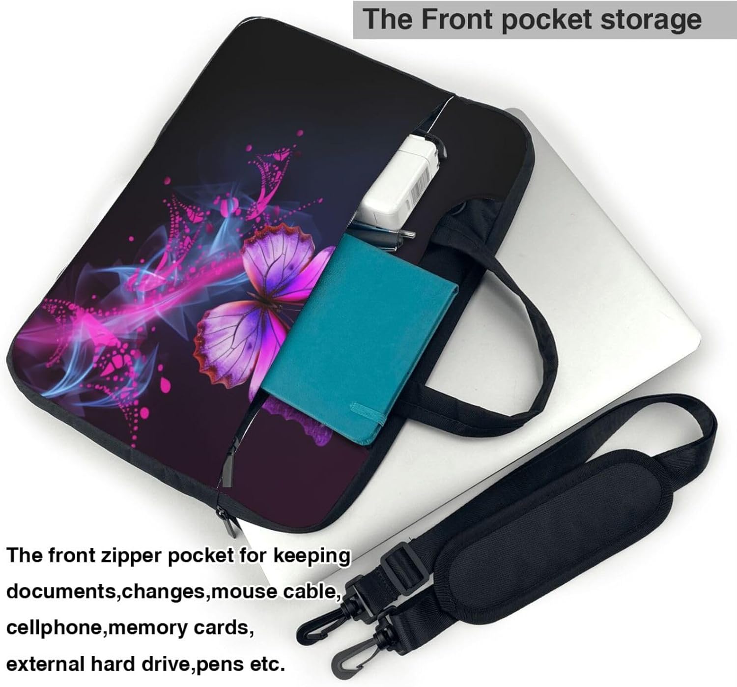 Pink Purple Butterfly print Laptop Bag Large Capacity Computer Bags Shoulder Briefcase Laptop Sleeve Case