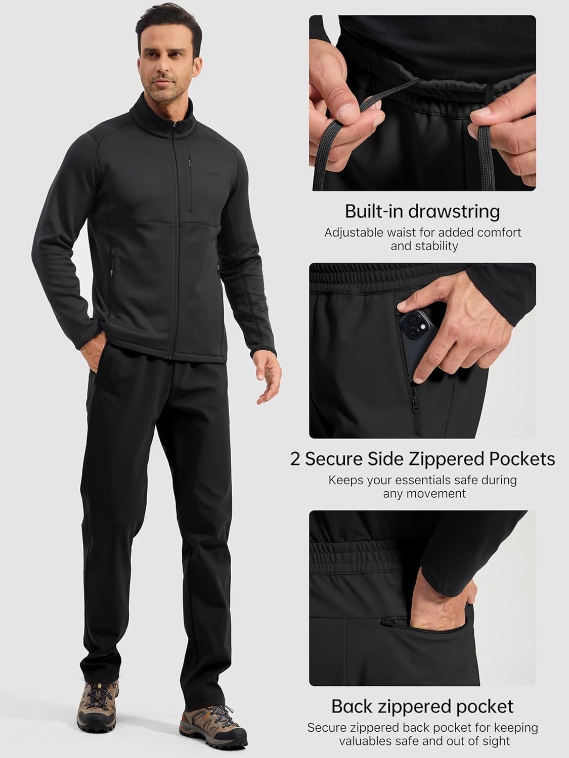 FREE SOLDIER Men's Fleece Lined Winter Pants Waterproof Warm Sweatpants Athletic Thermal Pants - Image 6