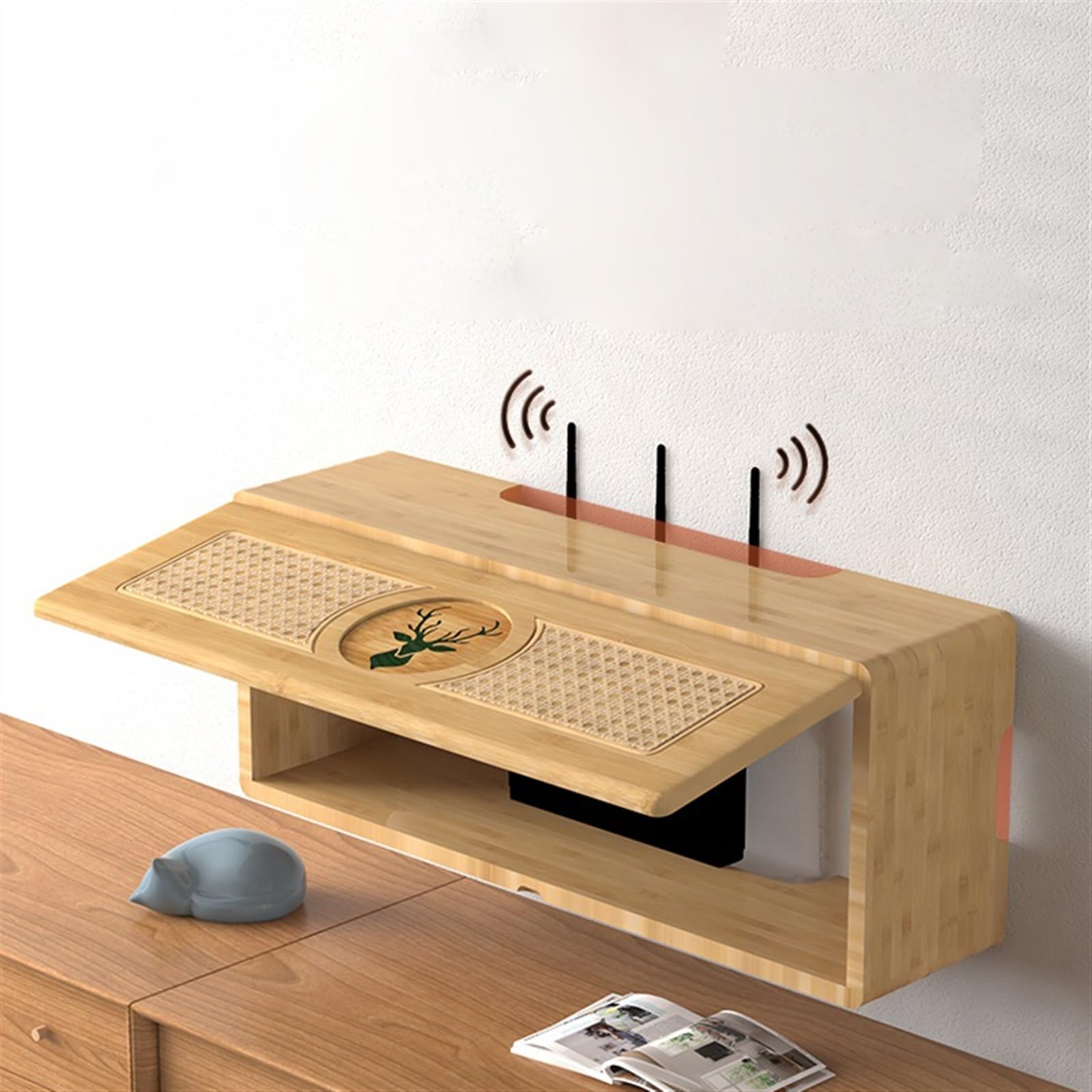 Caja para gestión de cables Wifi set-top box enrutador caja de almacenamiento perforado gratis pared TV gabinete enchufe de cable bloqueo estante de pared Caja organizadora de cables(2,50cm)
