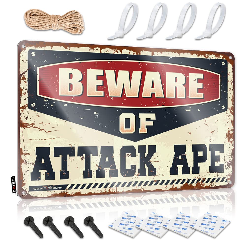 Funny Vintage Signs Beware Of Attack Ape Tin Sign Tin Metal Sign Mancave Signs And Decor(30X40CM)