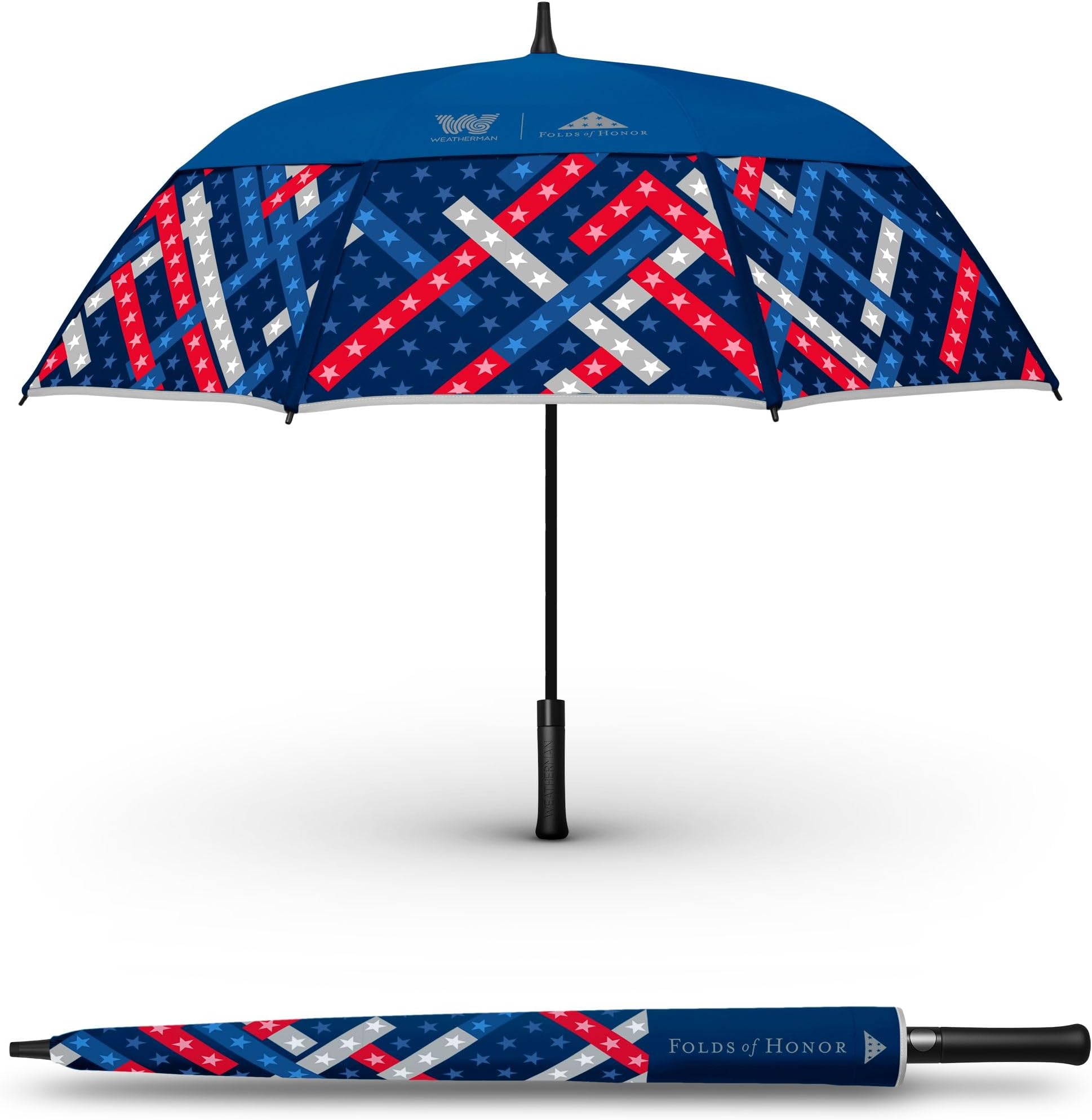 WeathermanWeatherman Umbrella - Folds of Honor - Heavy Duty, Sturdy & Large Stick Umbrella - Windproof Umbrella Resists Up to 55 MPH Winds - Patriotic Umbrella - Freedom