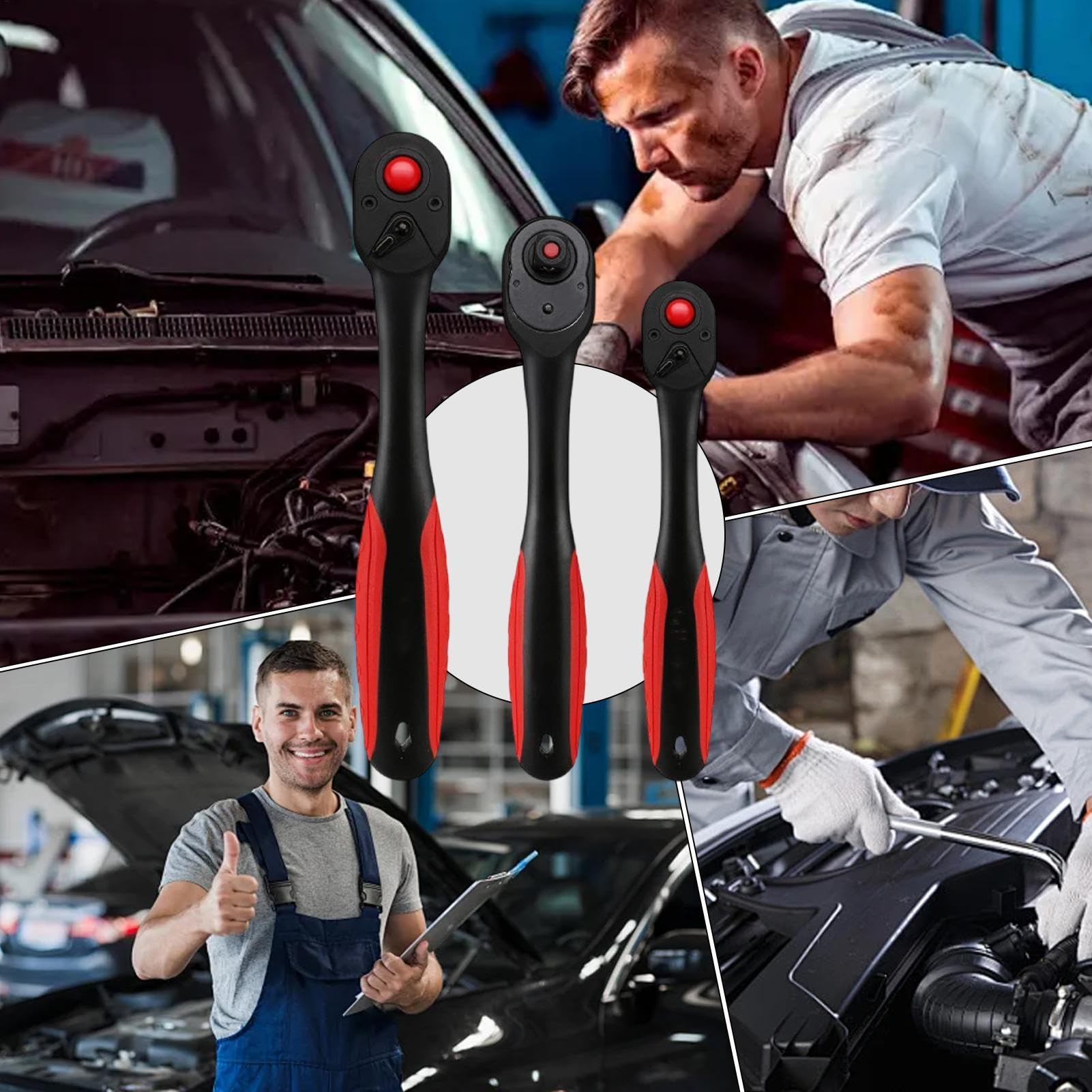 Set di chiavi a cricchetto, chiavi dinamometriche a cricchetto con manico, utensili di riparazione auto multifunzionali, chiavi a cricchetto con azionamento 3 volte per la maggior parte dei | Attacco da 1/4, 3/8, 1/2 pollici Attrezzo Manuale Reversibile c