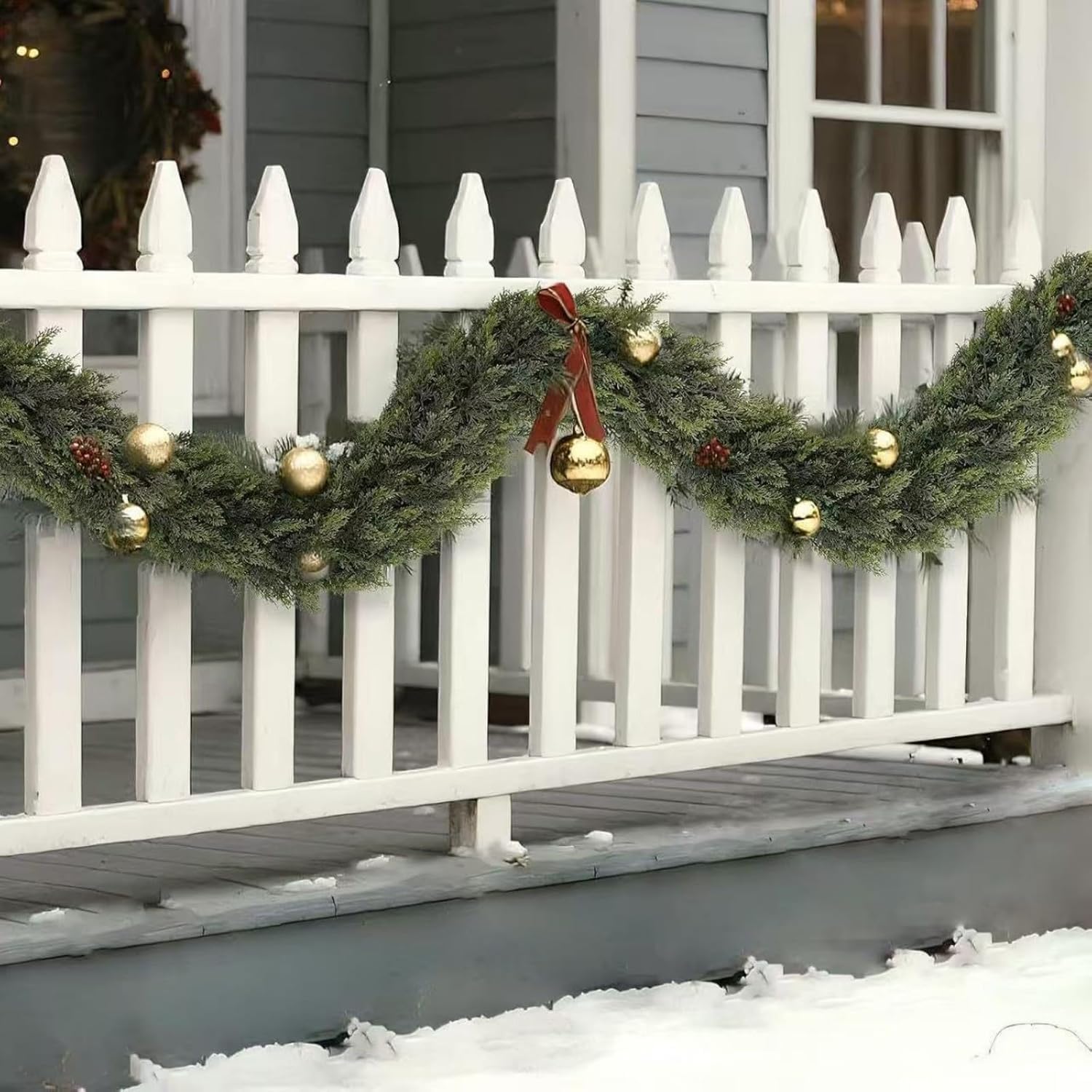 Guirnalda de Cedro Navideña, 1.8 m, Guirnaldas Artificiales de Navidad de Tacto Real para Hogar de Invierno, Repisa, Chimenea, Decoración Navideña Interior y Exterior 1.8m(66) 610g