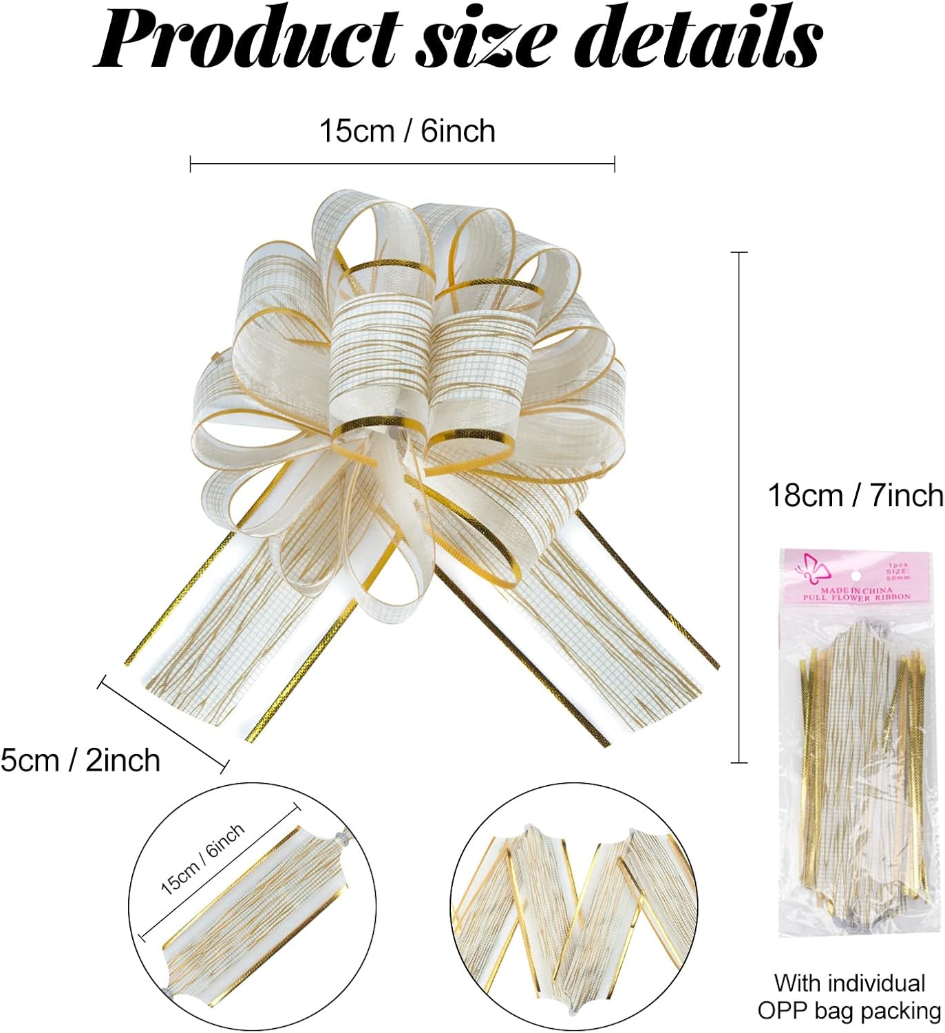 6 Inch 12 Pack Large Pull Bow Gift Wrapping bows, Ribbon Pull Bows for Wedding Gift Baskets, Party Gift Wrap Bows, Presents Decorating Bows to Wrap Box or Decoration (White) - Image 2