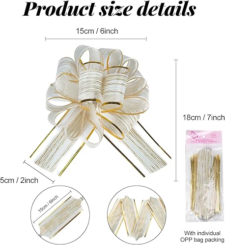 Miniatura 2 de Paquete de 12 lazos grandes de 6 pulgadas para envolver regalos, lazos de cinta para cestas de regalo de boda, lazos para envolver cajas o