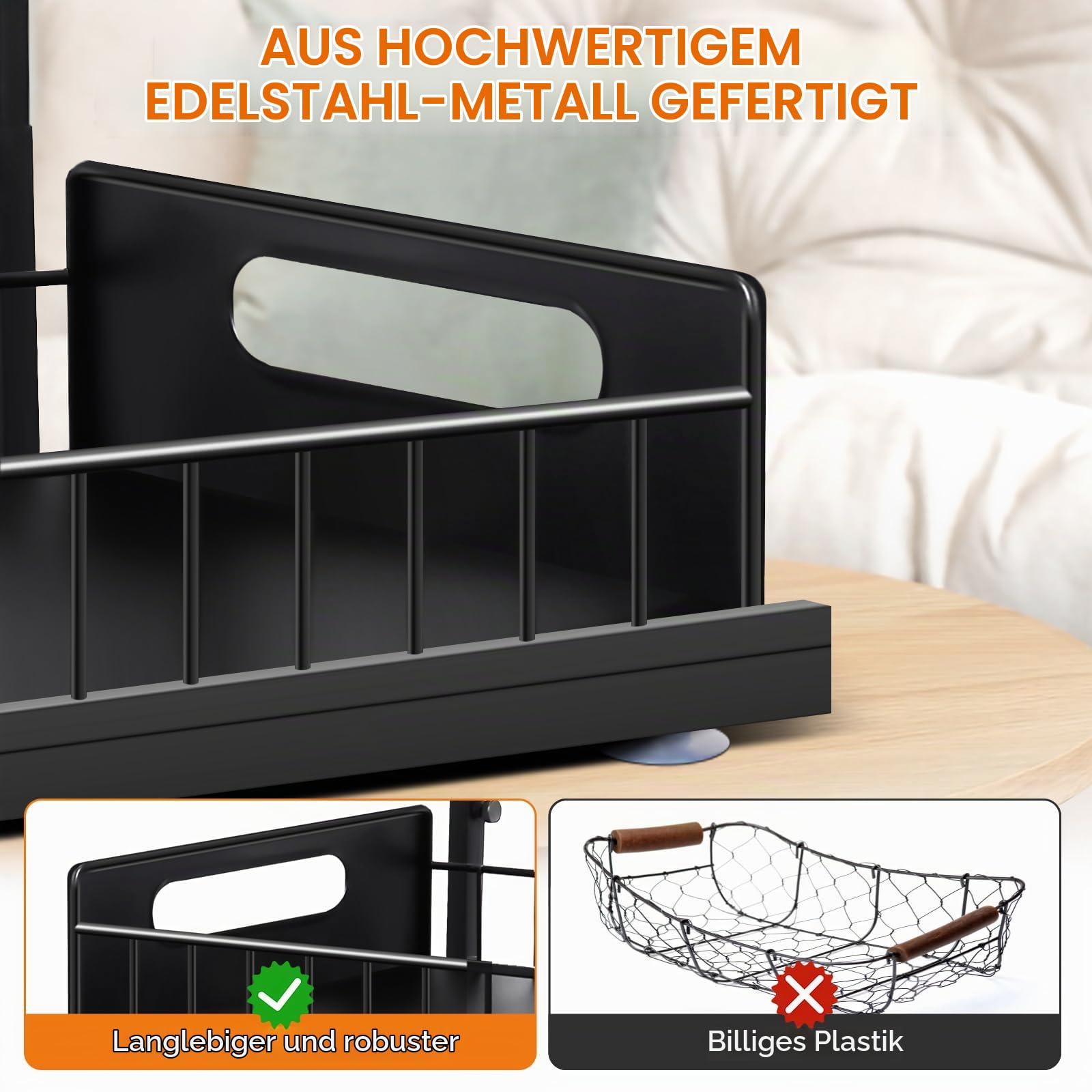 Spülschrank Organizer 2-Unter, Höhenverstellbar, Ausziehbares Waschbecken Regal mit 4 Haken & 2 Tassenhaltern, Metall Küchenregal für Putzmittel, Gewürze, Bad (Schwarz)
