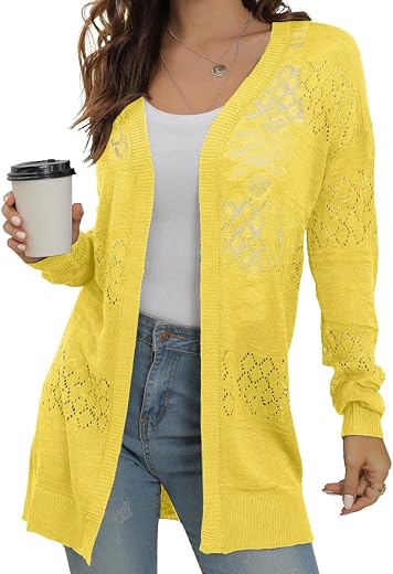 GRECERELLE Women's Lightweight Open Front Cardigan Crochet Long Sleeve Loose Casual Drape Sweaters Boho Summer Beach Coverups