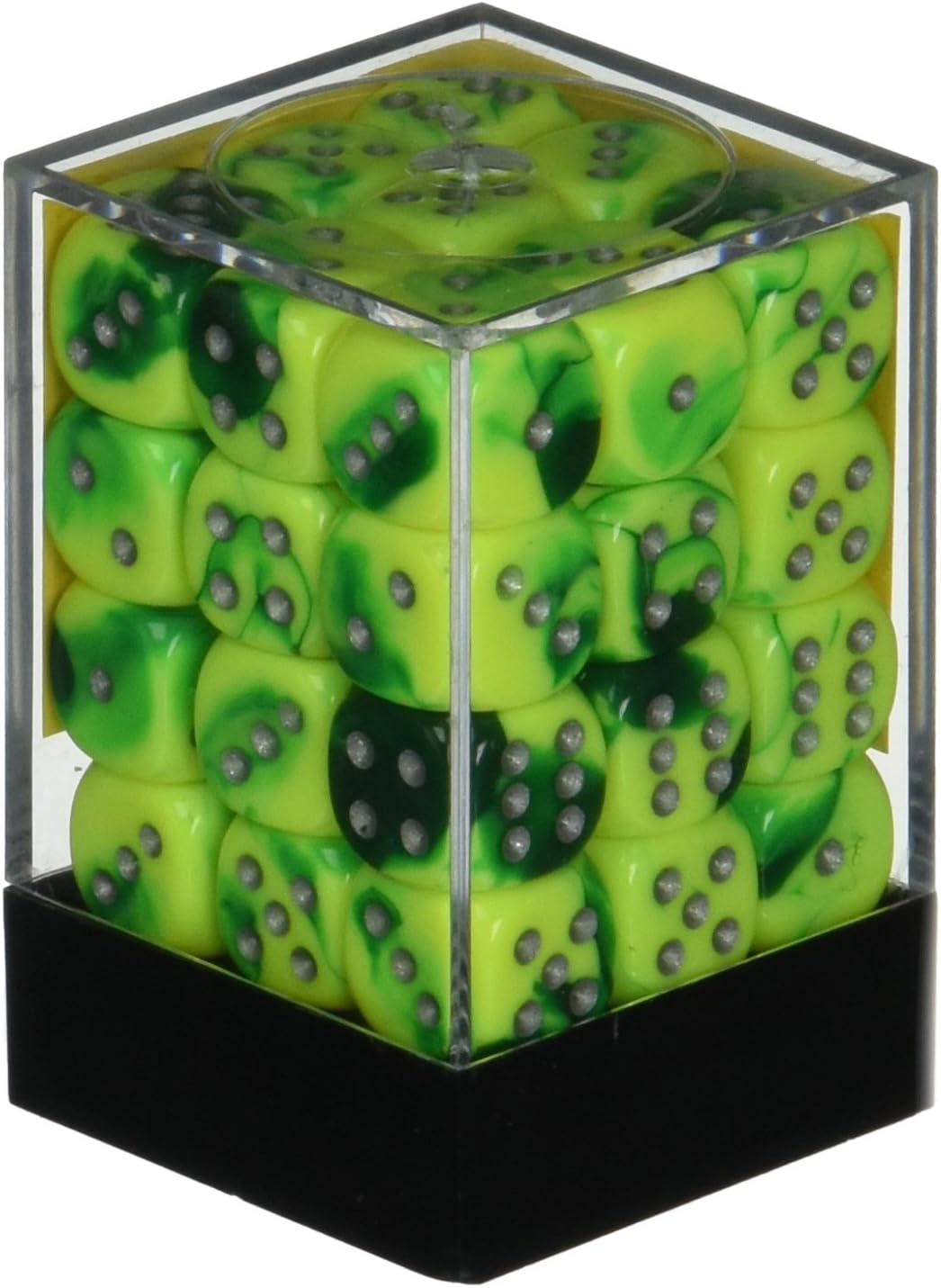 Green Yellow with Silver Gemini Dice D6 12mm Set of 36