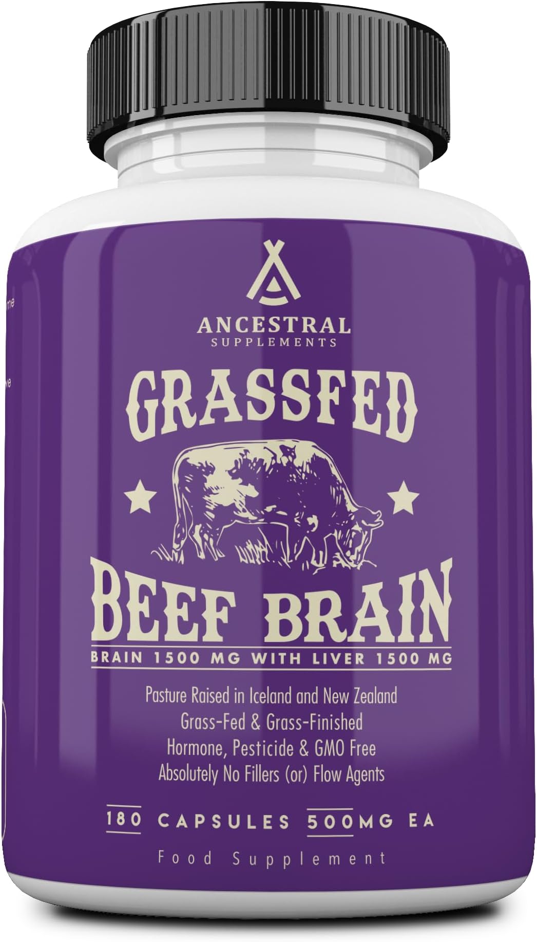 Grass Fed Beef Brain Supplement with Beef Liver, Whole Food Brain Support Promotes Brain, Mood, and Memory Health, Brain and Liver Health Formula Capsules, Non-GMO, 180 Capsules