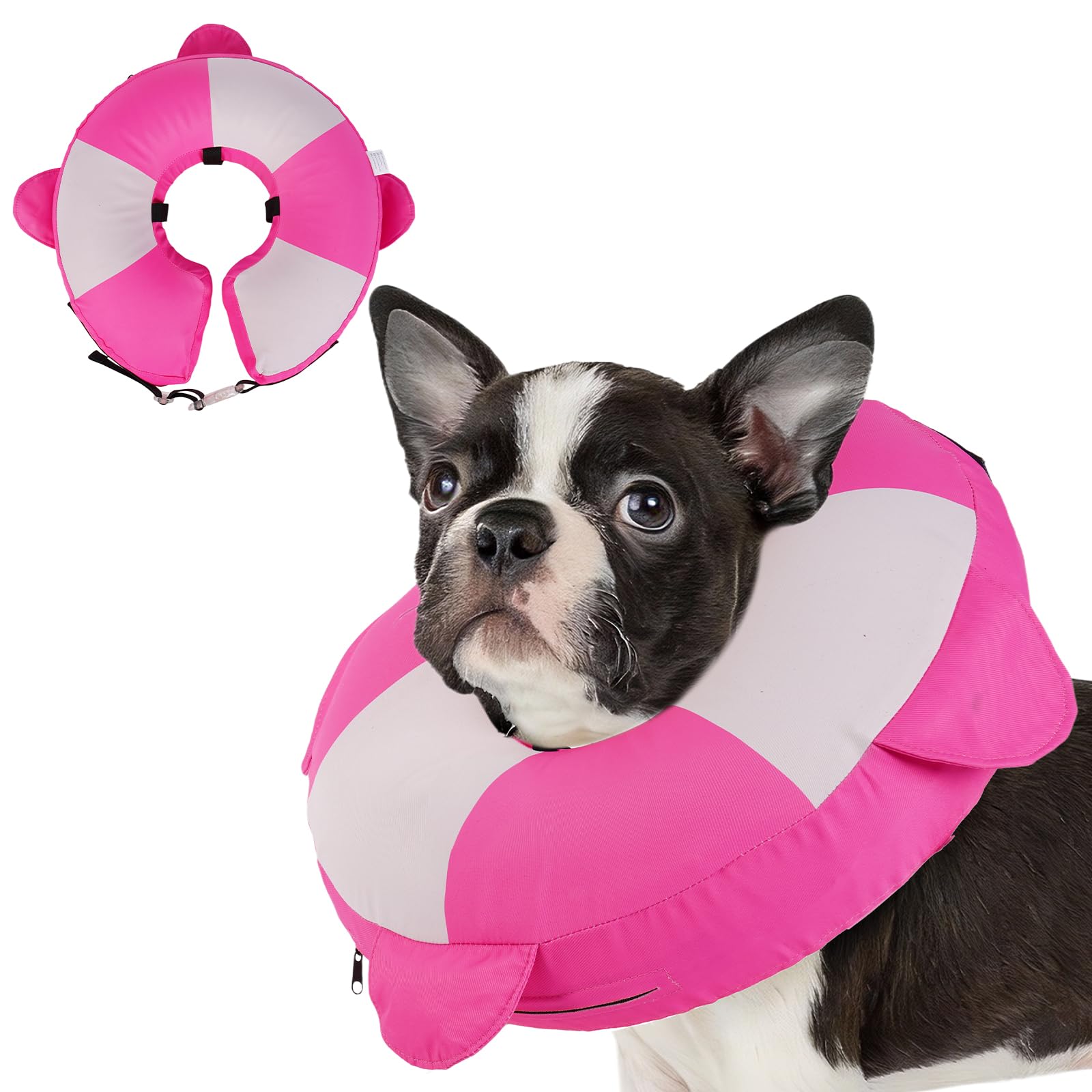 MIGOHI Soft Dog Donut Collar - Inflatable Comfortable Alternative to Plastic Cone After Surgery,Adjustable Recovery E-Collar for Medium Dogs, Prevents Licking, Post-Surgical Care,(Large, PinkRose)