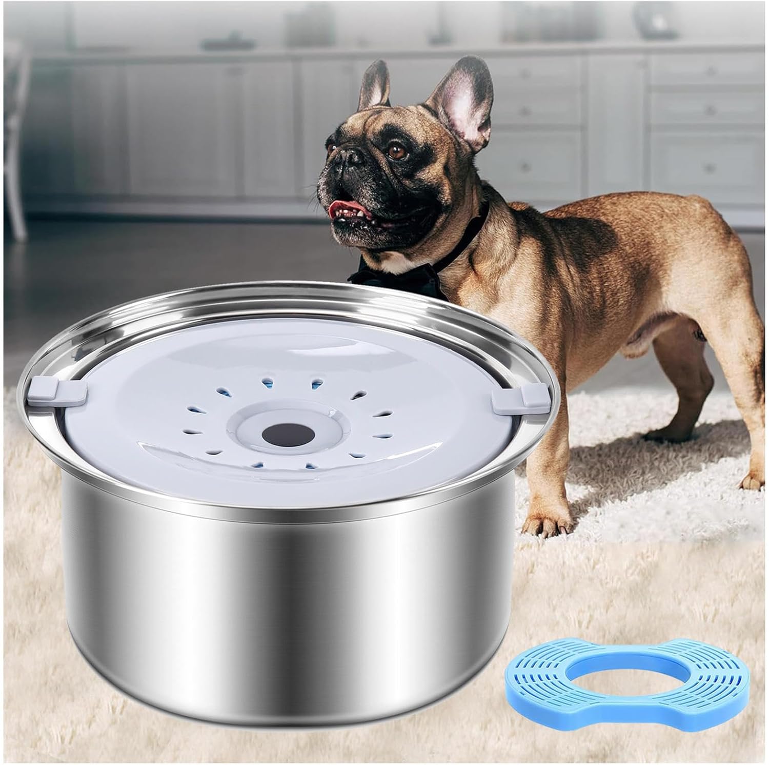 No Drip Dog Water Bowl 3L,with Filter No Spill Splash Proof Dripless Water Bowl for