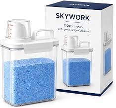 SKYWORK1100ML Laundry Detergent Dispenser Clear Washing Powder Container Airtight Storage Jar Liquid Organizer Measuring Cup Handle Moisture Proof Utility Room Bathroom Kitchen Grain Box (1100 ml)