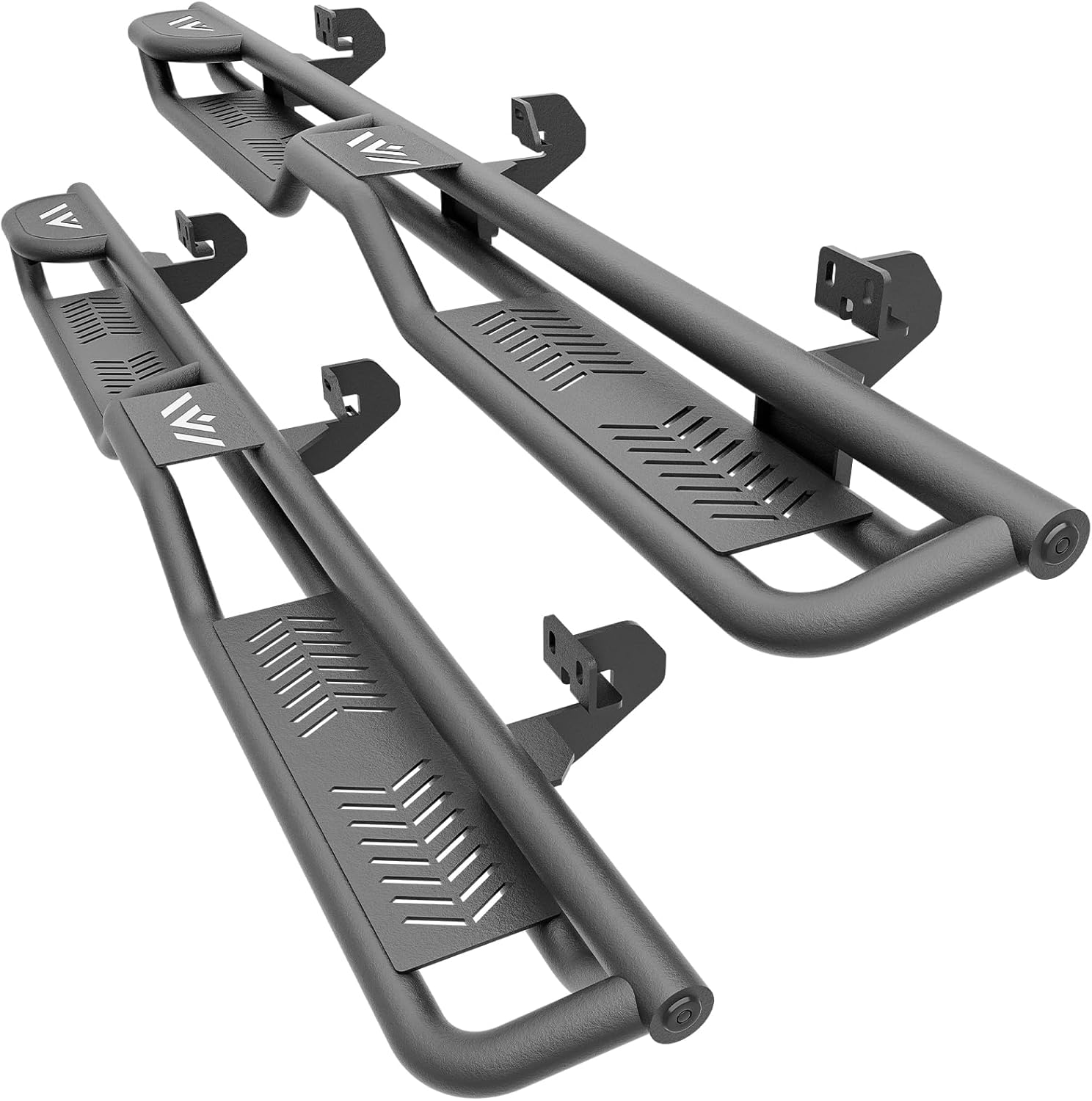 Crew Cab Running Boards Two Stairs Design Side Steps Compatible with 2009-2014 Ford F150 F-150 Super Duty SuperCrew Cab (4 Full Size Doors), Nerf Bar Side Rail Rock Sliders, Black Powder Coated