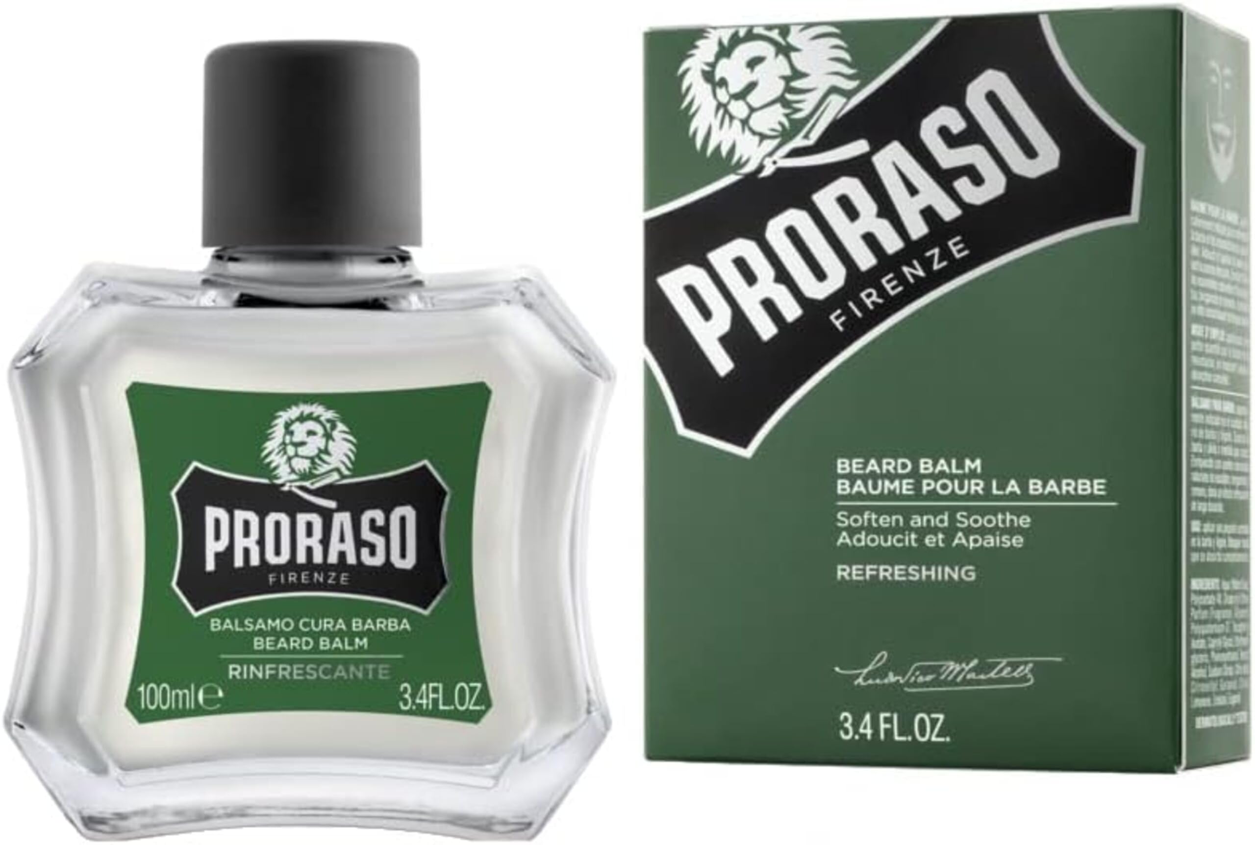 Proraso Kit de cuidado barba hombre Refrescante (Pack trío), lujoso set de regalo para hombre con champú, aceite y bálsamo para la barba, Made in Italy