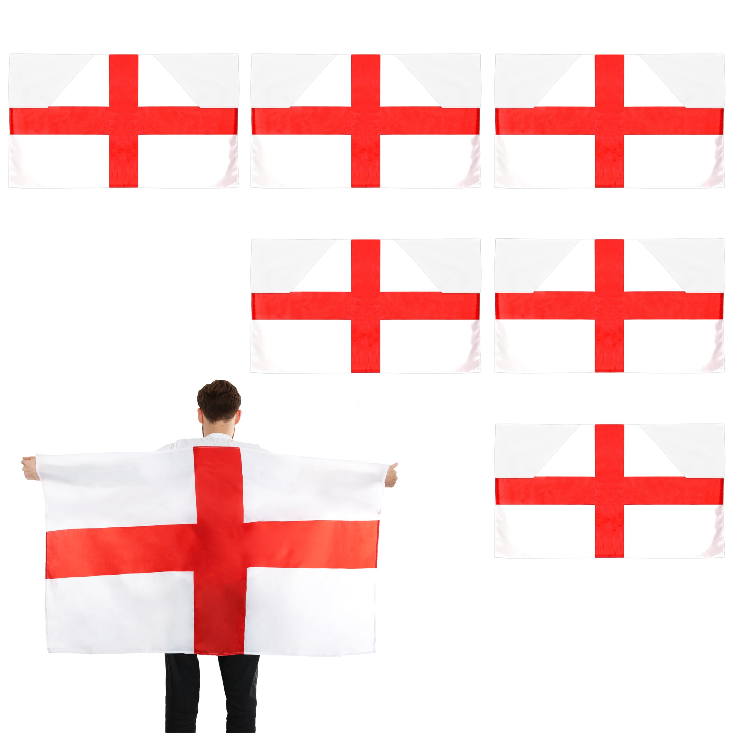 England Wearable Flag Cape - Pack of 6-5ft x 3ft St Georges Flag with Armholes - Football, Rugby Sporting Events, St George's Day Street Parties, Festivals and Celebrations