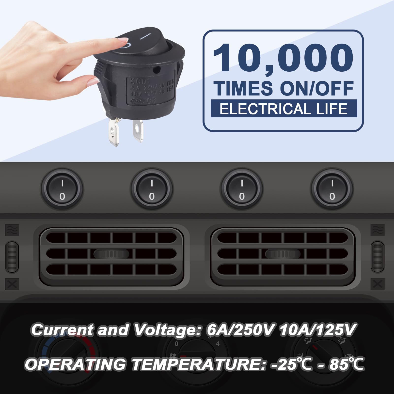 VEXUNGA Interruttore a Bilanciere Rotondo 6A 250V 10A 125V AC ON/OFF Commutatore 2Posizioni Interruttori a Levetta 2Terminali Button Nero per Auto y Elettrodomestici (10 Pezzi)