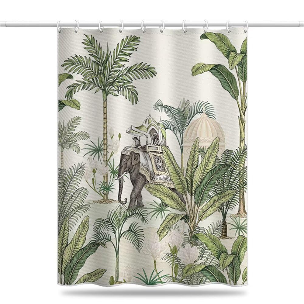 Rideaux de douche plantes tropicales 120x180 cm imperméables avec crochets pour baignoire