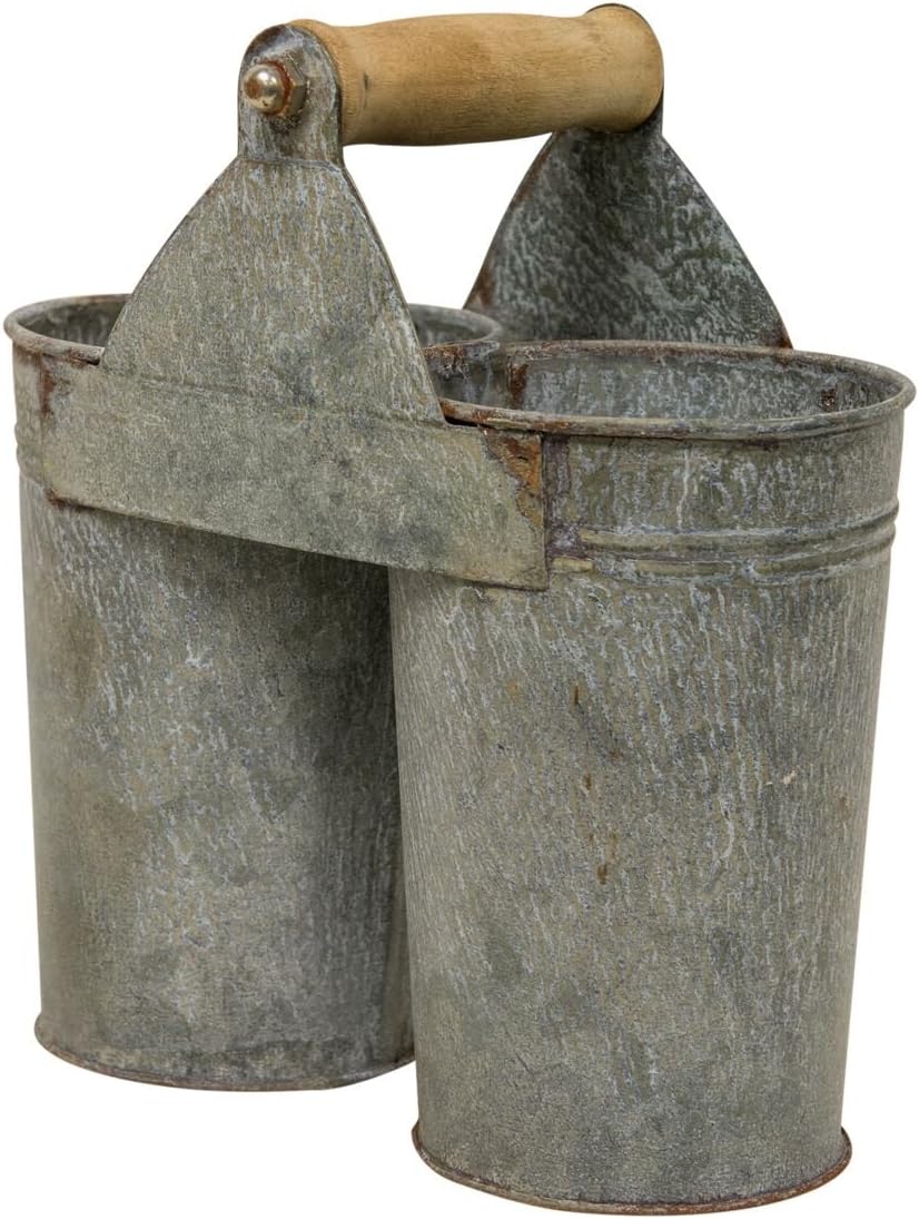 Galvanized Utensil Caddy Flower Cans Rustic Farmhouse Industrial Style
