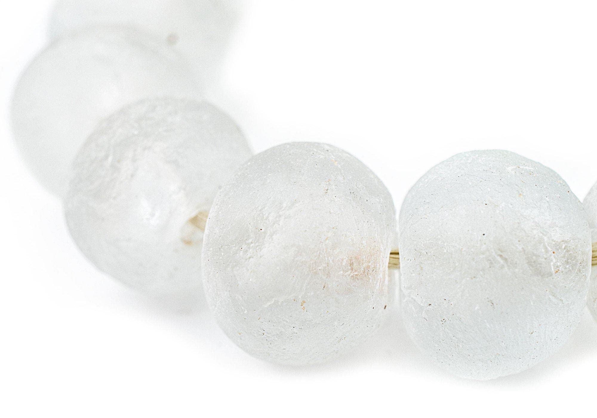 Super Jumbo Recycled Glass Beads - Beaded Wall Hangings - Extra Large African Sea Glass Beads 32-35mm - The Bead Chest (Clear)