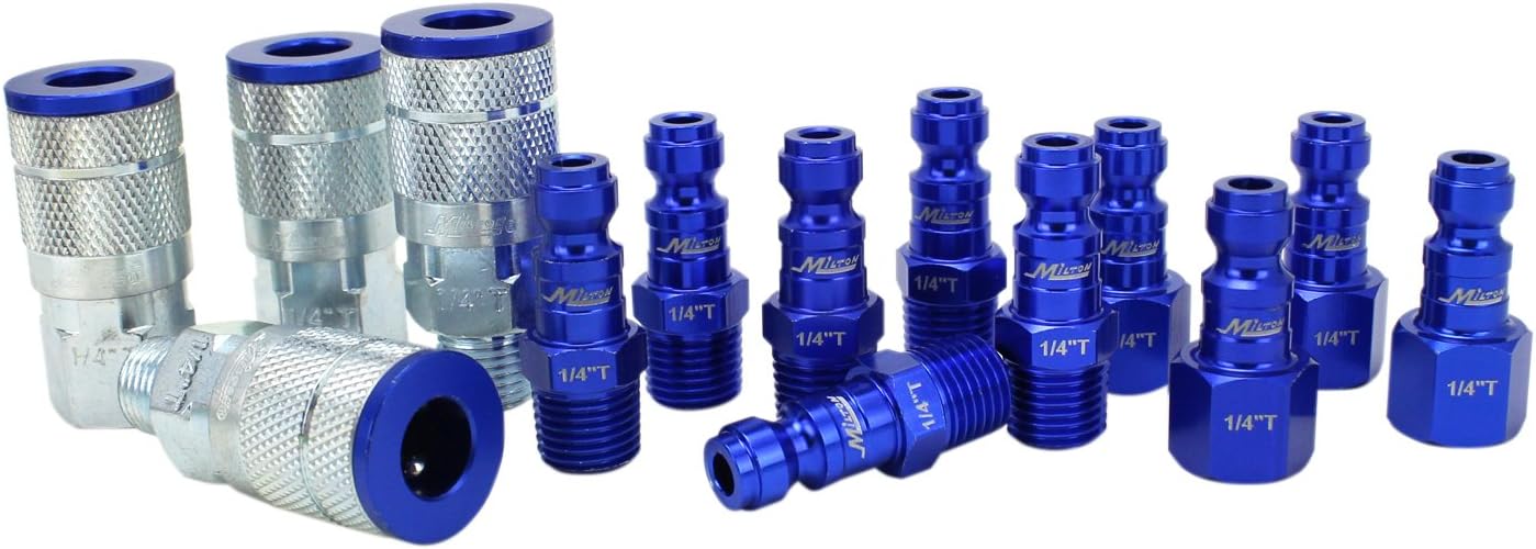 Milton Coupler & Plug Kit - (T-Style, Blue) - 1/4" NPT, (14-Piece) - S-314TKIT