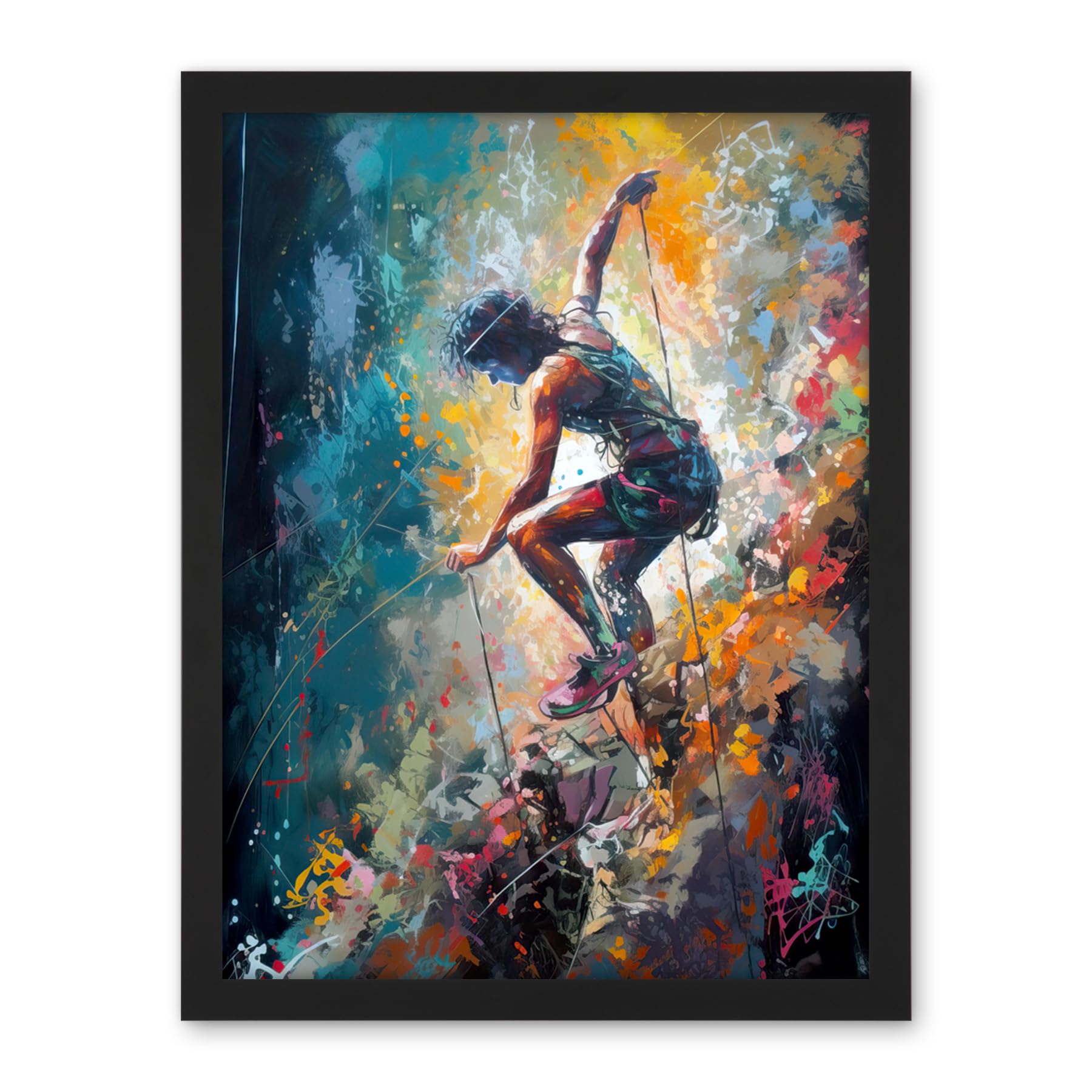 Artery8 Rock Climber Multicoloured Mountain Cliff Descent Artwork Framed Wall Art Print 18X24 Inch