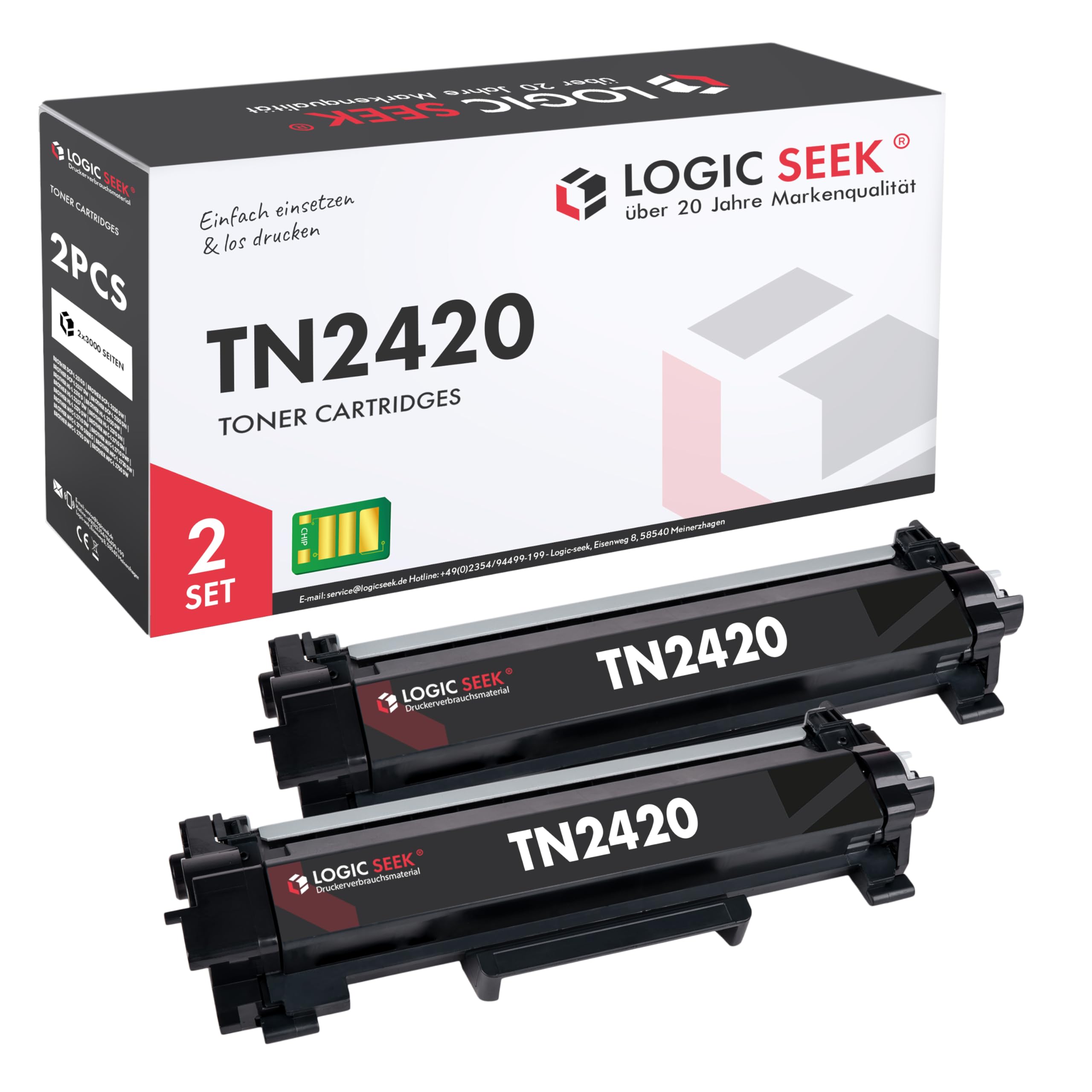 Logic-Seek 2 Toner XL ersetzt Brother TN2420 TN2410 Doppelpack 2X 3.000 Seiten für Brother HL-L2350DW HL-L2370DN HL-L2375DW HL-L2310D MFC-L2710DW