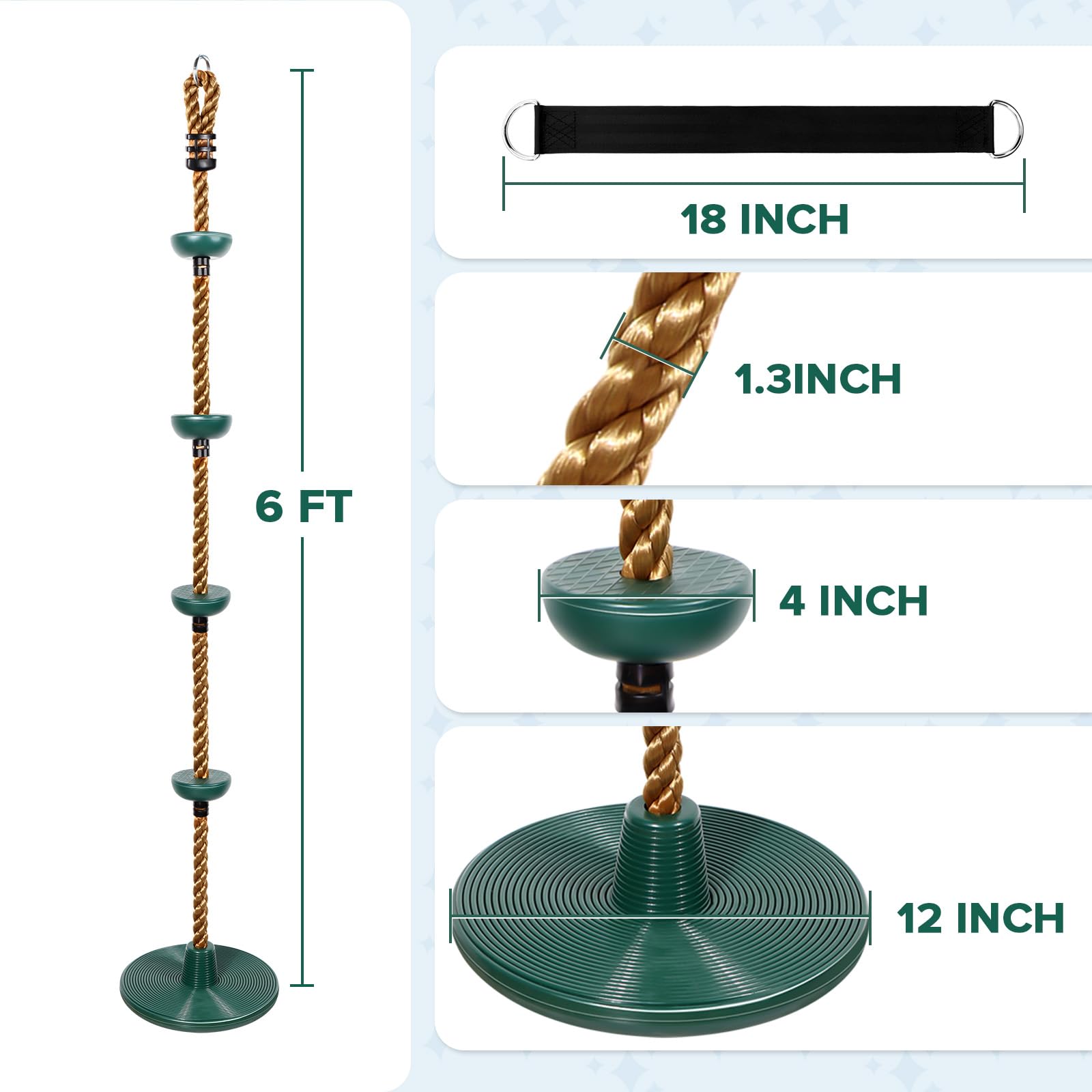 Climbing Rope Tree Swing with Platforms and Swing Seat Outdoor Playground Accessories for Kids Including Hanging Strap & Carabiner