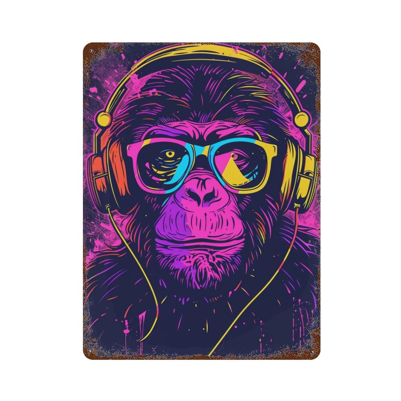 Chill Monkey Vibes 15.7"x11.8" Retro Metal Sign, Shabby Chic Decor for Garage, Bar And Workshop Decor